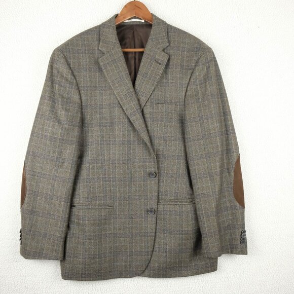 Baumler Blazer Mens 46 Short Brown Check Loro Piana Super 120s Elbow Patches - Picture 1 of 15